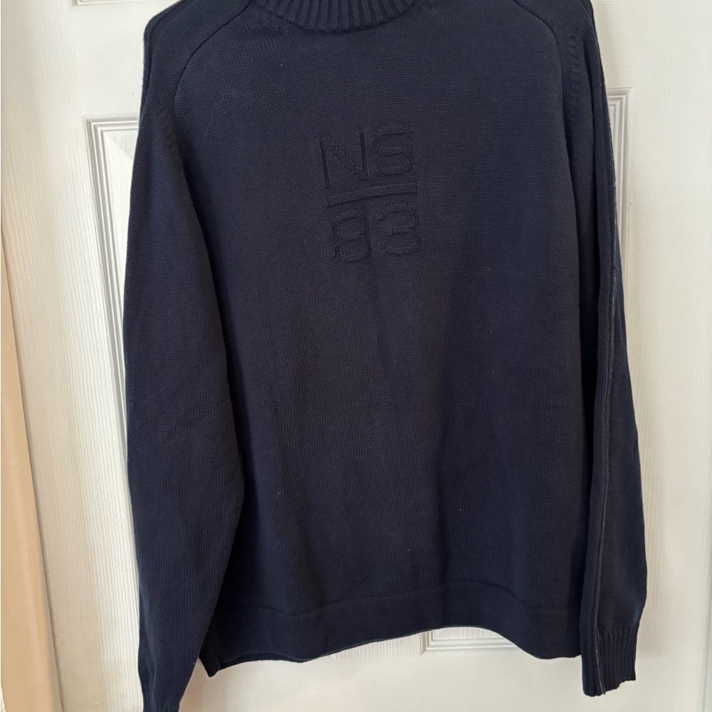 Nautica Men's M Navy Turtleneck Sweater 100% Cotton 1983 Logo Mock Neck‎